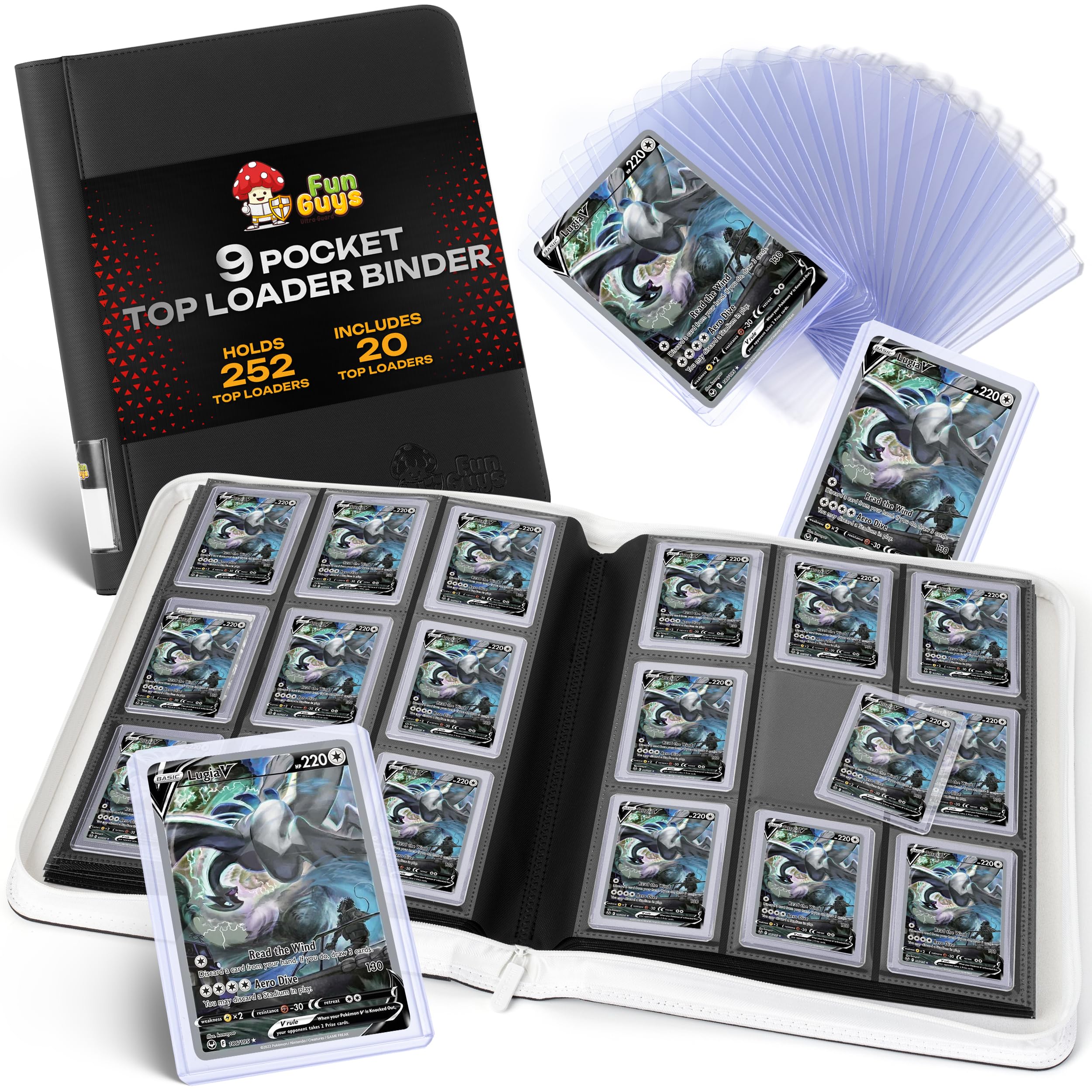 FunGuys Toploader Binder, Trading Card Binder Storage, 252 9 Pocket Top Loader Pokemon Binder, Card Collection for Yugioh, MTG, TCG, Card Folders for Trading Cards