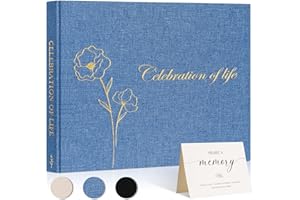 Lanpn Funeral Guest Book for Celebration of Life, Linen Memorial Service Registry Guest Book, Funeral Favors Sign in Books fo