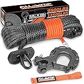 ALL-TOP Synthetic Winch Rope w/Hook & Isolator, 1/4in x 50ft, 9500Lbs UHMWPE Cable Replace Kit, Forged Hook & Rubber Stopper & Safety Pull Strap