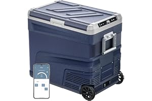 EKOJUCE 12 Volt Refrigerator Portable Fridge - 68 Quart(65L) Electric Cooler with Wheels, 12/24V DC & 100-240V AC, -4℉-68℉, APP Control, 12V Car Fridge for Camping, Boating, Truck, RV, Outdoor, Home