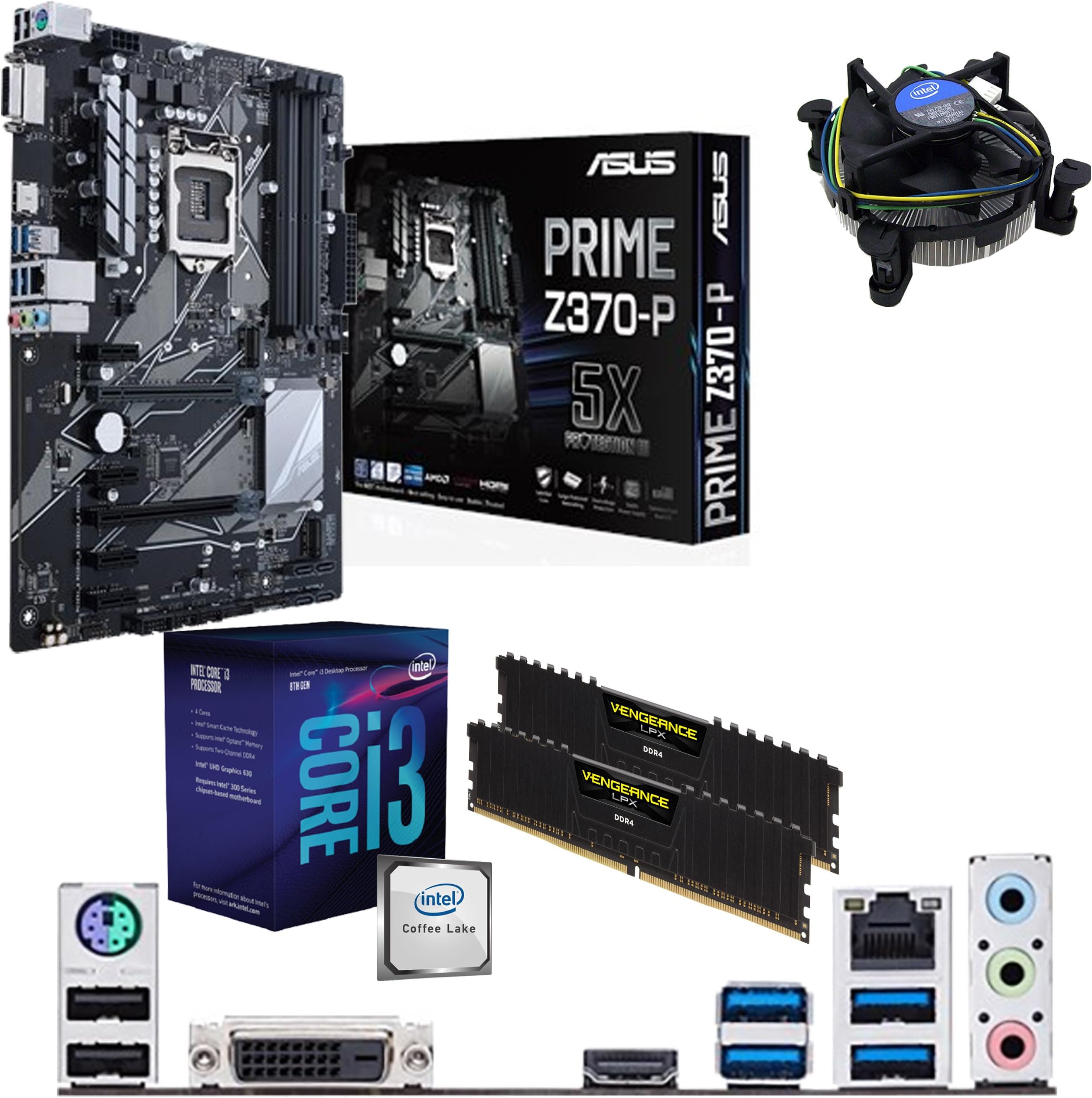 Components4All Intel Coffee Lake Core i3 8100 3.6GHz CPU, ASUS Prime Z370-P Motherboard & 8GB 3200MHz Corsair DDR4 RAM Pre-Built Bundle