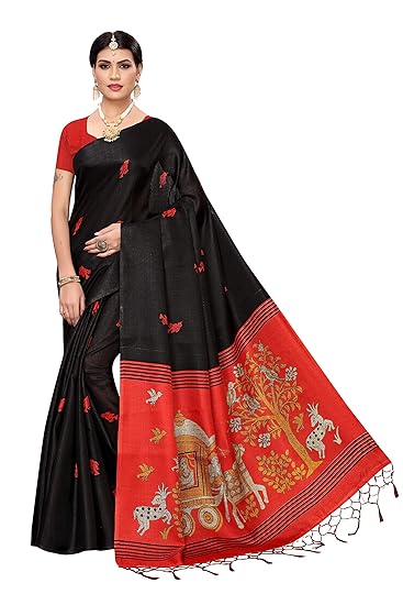 Art Silk with Blouse Piece Saree (MANNAT-Black Free Size)
