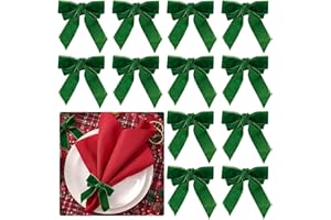 APTWOW Christmas Napkin Rings Set of 12 - Green Bow Velvet Napkin Holders, Chic Xmas Holiday Napkin Rings for Birthday Party, Anniversary Dinner, and Wedding Table Decorations