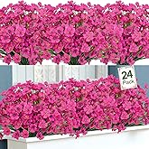 Ouddy Decor 24 Bundles Artificial Flowers for Decorations Fake Silk Plants for Outdoors UV Resistant Faux Plastic Greenery Stems for Garden Porch Window Box Home Spring Decor, Rose Red
