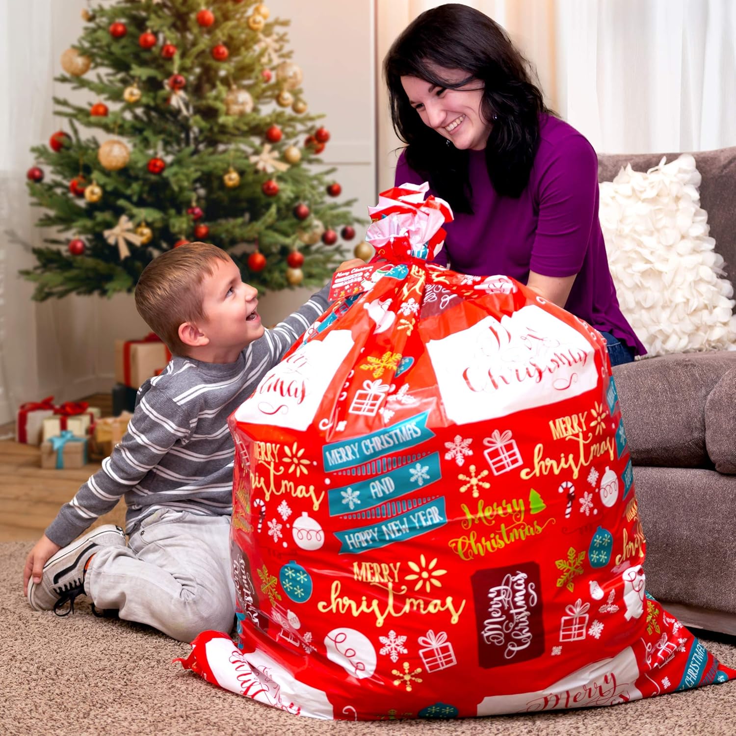 Retail Store Fixtures Equipment Plastic Giant Gift Bags For Huge Gifts Heavy Duty Big Gift Sack Set With Tags String Ties Set Of 4 Xmas Present 36 X44 Jumbo Extra Large