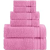 Elegant Comfort Luxury 6-Piece Towel Set, Premium Soft 100% Turkish Cotton, Three Line Popcorn Design 2 Bath Towels, 2 Hand Towels and 2 Washcloths Towel Set - Quick-Drying and Absorbent, Light Pink