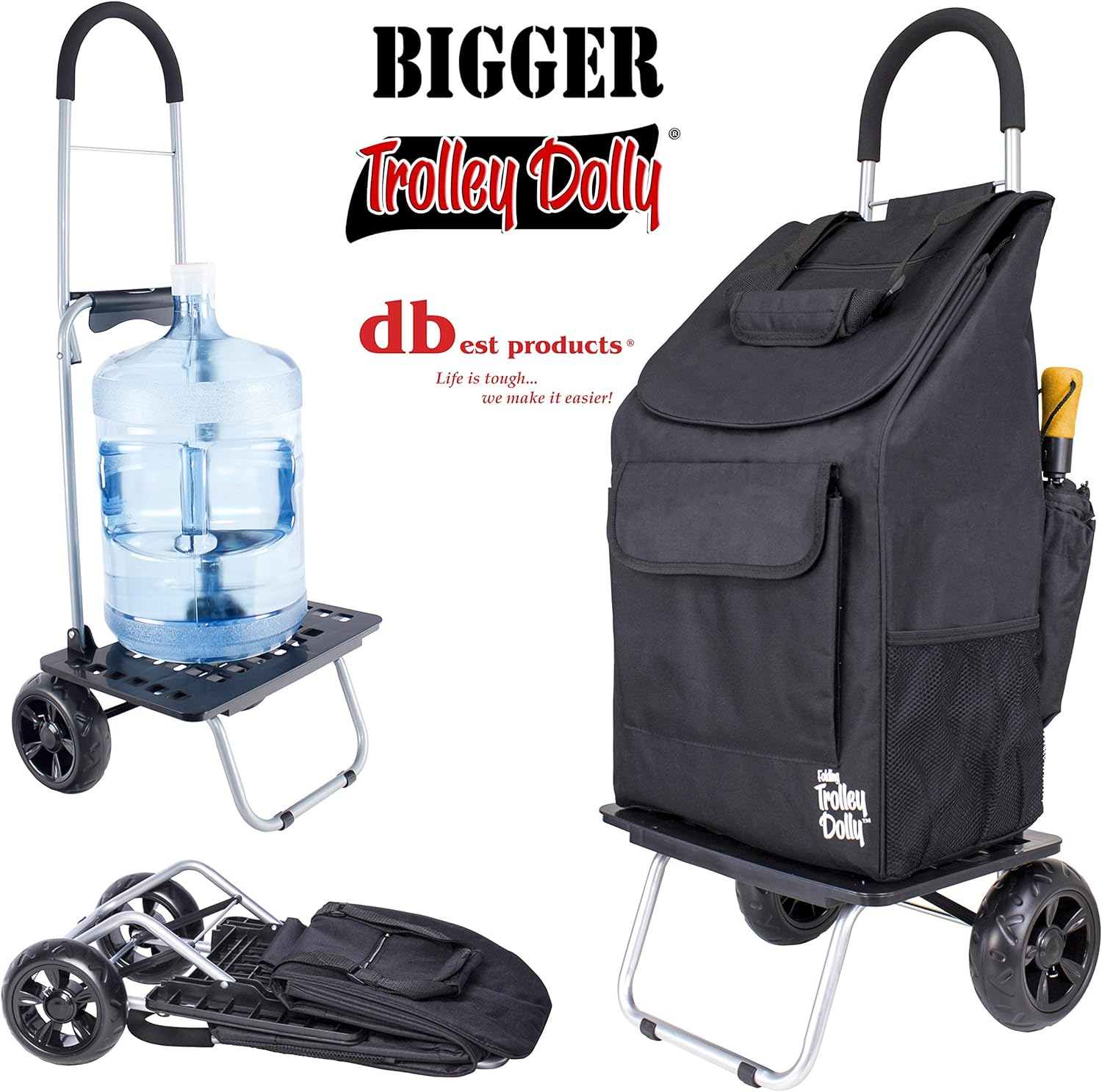 dbest products Bigger Trolley Dolly, Black Shopping Grocery Foldable