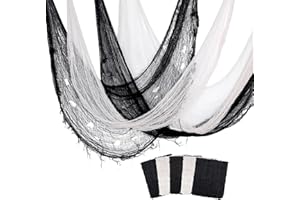 ALPURPLE 5 PCS Halloween Creepy Cloth,Scary Spooky Cloth Creepy Gauze-30 x 72inch Freaky Loose Weave Creepy Cloth Fabric Scary Spooky for Halloween Party Decoration (3 Black + 2 White)