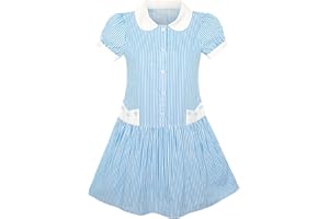 Sunny Fashion Girls Dress School Uniform Blue Strip Butterfly Print Gingham