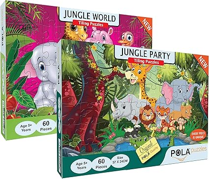 Pola Puzzles 60 Pieces Tiling Puzzles (Jigsaw Puzzles, Puzzles for Kids, Floor Puzzles), Puzzles for Kids Age 5 Years and Above. Size: 37 cm X 24 cm (Jungle Party & Jungle World)