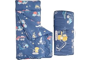 DUSHOW Cotton Toddler Nap Mat,Roll Up Slumber Bags for Boys,Toddler Nap Mat with Removable Pillow, Kids Sleeping Mat for Daycare and Preschool Kindergarten