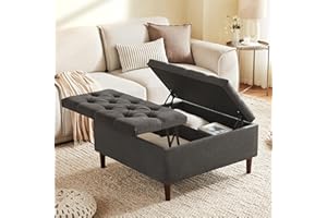 Weture 35 Inch Extra Large Storage Ottoman Coffee Table, No Assembly Required, Oversized Square Ottoman with Storage, Tufted Upholstered Ottomans Coffee Table for Living Room (Fabric, Dark Grey)