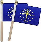 TSMD Indiana IN State Flag on Wood Stick Small Mini Hand Held Flags,5x8 Inch,12 Pack