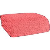 Belizzi Home 100% Cotton Bed Blanket, Breathable Thermal Blanket Twin Size, Soft Chevron Thermal Blanket 60"x90", Cotton Bed Blanket, Perfect for Layering Any Bed for All Season, Coral