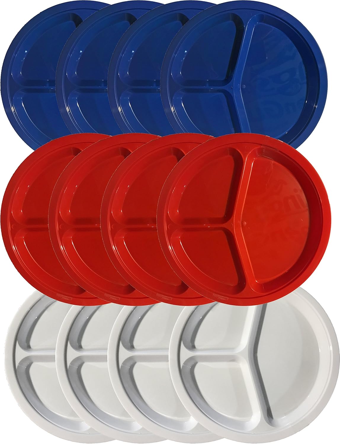 Plastic 3 Compartment Divided Reusable/Disposable Plates Large 10.25" White