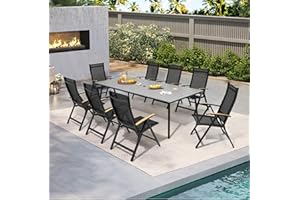 VredHom Outdoor Dining Set for 8, 83 Inch Grey Outdoor Patio Table and Chairs Set with Waterproof, Patio Dining Sets for 8 with Armrest Chairs, All Weather Furniture for Patio Backyard Deck