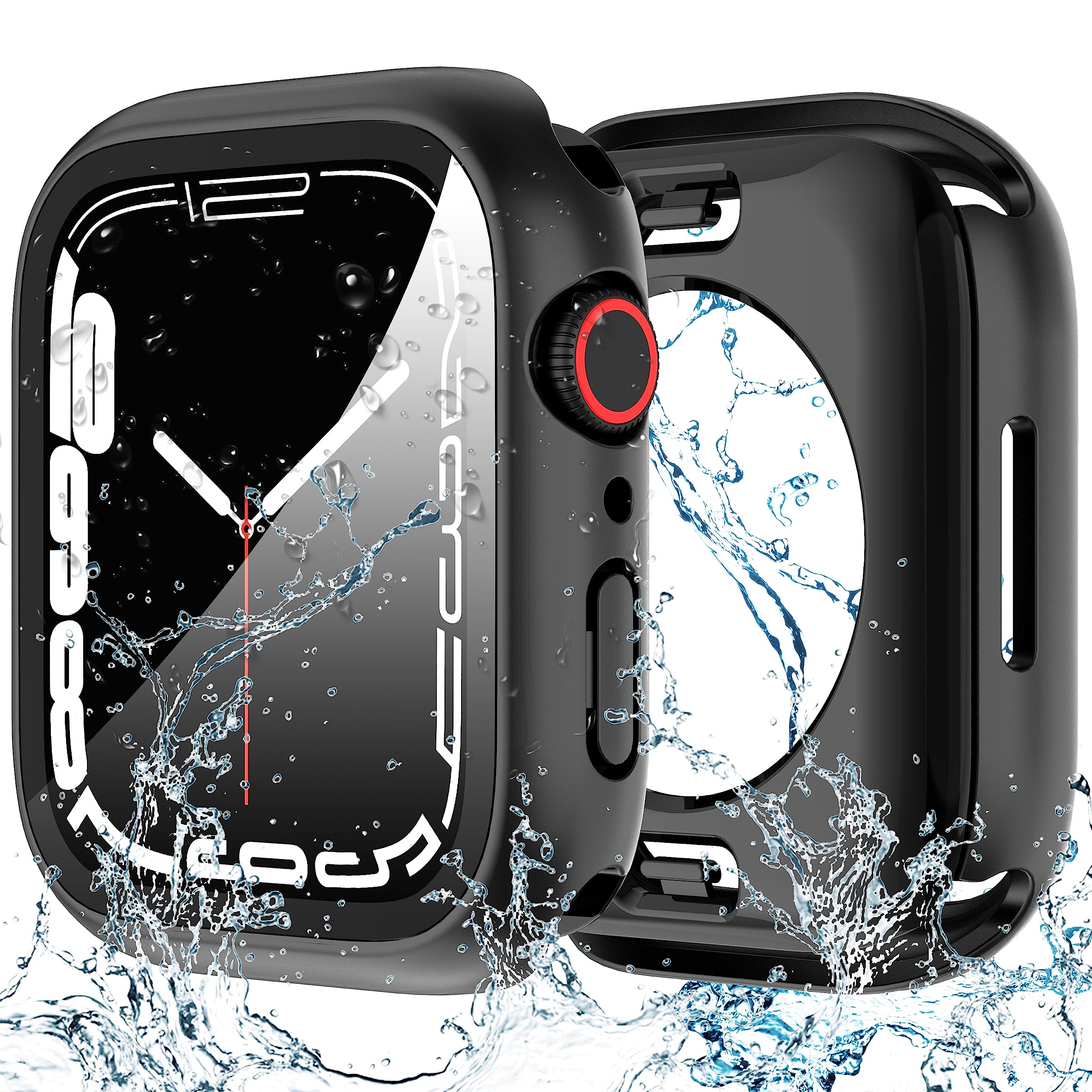 Diruite Screen Protector for Apple Watch Series 9/8/7/6/5/4/SE 2/SE 360 ° Full Coverage Tempered Glass Case,Hard PC Ultrathin Waterproof Rear Shock Resistance Cover for Apple Watch 45mm 44mm 41mm 40mm