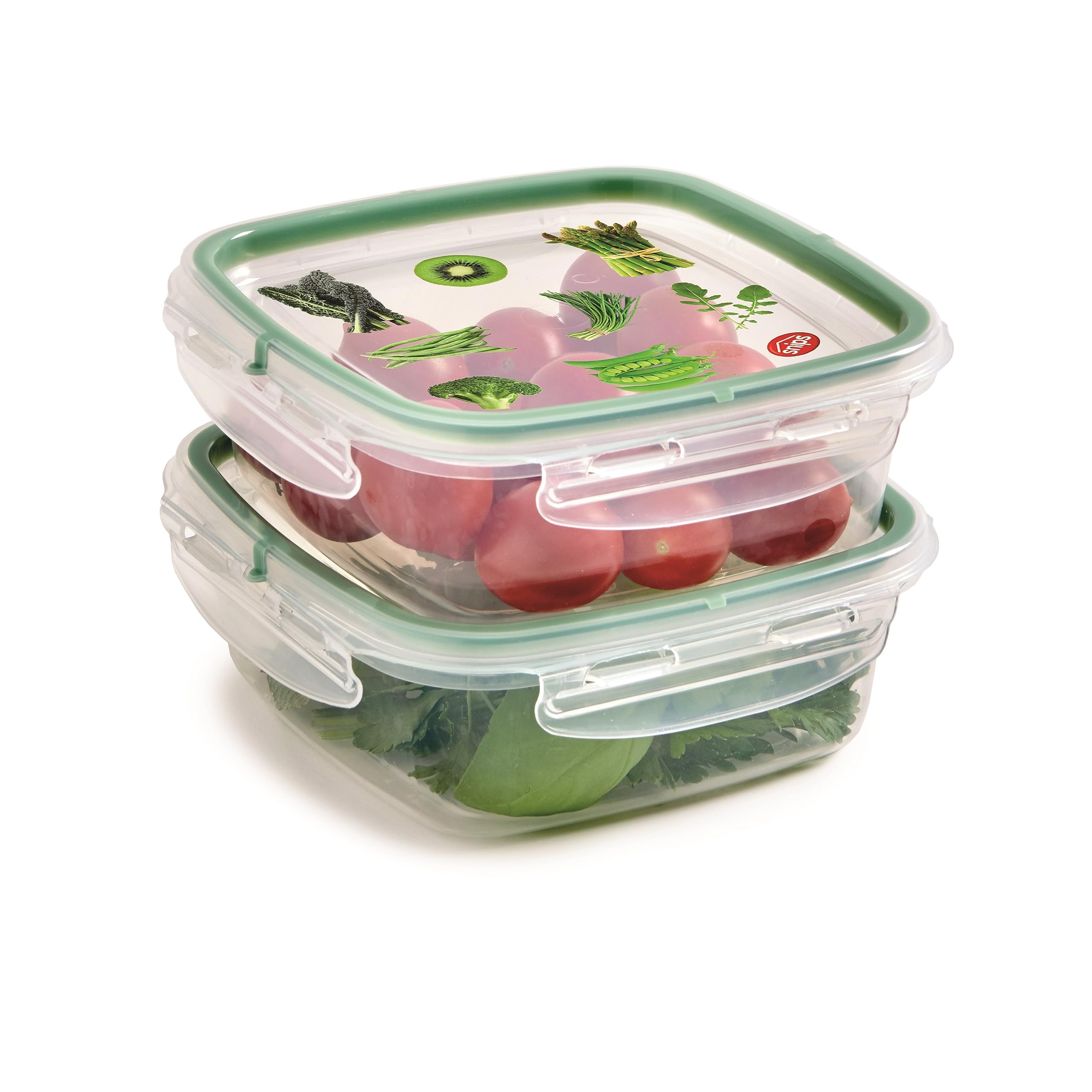 Snips - SnipsLock Square - Square Fridge Container - 0,50 litres - Microwave Container, Set 2 pcs. - 4 Safety Locks - 14.7 x 14.7 x 7 cm - Made in Italy - 0% BPA and phthalate free