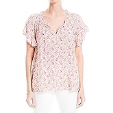Max Studio Women's Rayon Split Neck Flutter Sleeve Top