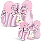 QLOVEA Gifts for Girls, Personalized Initial Makeup Bag Birthday Gift for 4 5 6 7 8 9 10 11 12 13 Years Old Girl Kids Pink Initial Cosmetic Travel Toiletry Bag for Girls Sister Daughter Pink A