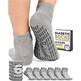 Pembrook 6 Pairs Diabetic Ankle Socks for Men & Women with Grips - 12 Colors Neuropathy Socks for Men | Non Slip | Edema