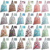 Eccliy 24 Pcs Reusable Grocery Bags Shopping Bags Foldable, Animal Design | Polyester Tote with Handles, Bulk Buy Ready, Lightweight Compact Fold, Colorful Options for Supermarket Eco-friendly Use