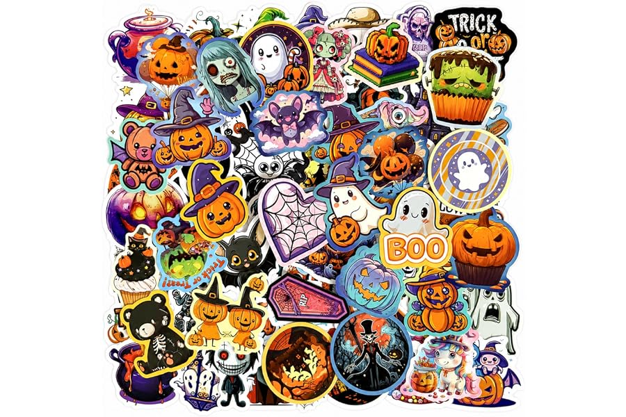 Halloween Stickers 100PCS Party Favors Bulk, Horror Sticker Gifts | 100pcs Non Repeating, Vinyl Waterproof, No Residue After Removal, High-definition Printing, Bright Colors