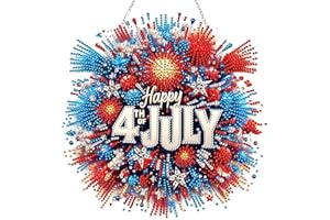 JJFOX Diamond Art Hanging Kit for Adult,Special Shaped Rhinestone,Double Sided DIY Acrylic Diamond Art Painting Window Pendants Home Garden Wall Hanging Kits Hanging Ornament (4Th of July)