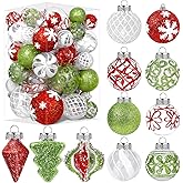 43 PCS Christmas Ball Ornaments Set, Clear Plastic Shatterproof White Red and Green Christmas Ornaments Hanging Balls Baubles Xmas Tree Decorations for Holiday Home Indoor Wedding Party Decor