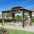 MELLCOM 10 x 13ft Hardtop Gazebo, Polycarbonate Double Roof Aluminum Gazebo, Outdoor Waterproof Canopy with Netting and Curtains for Backyard, Deck, Patio