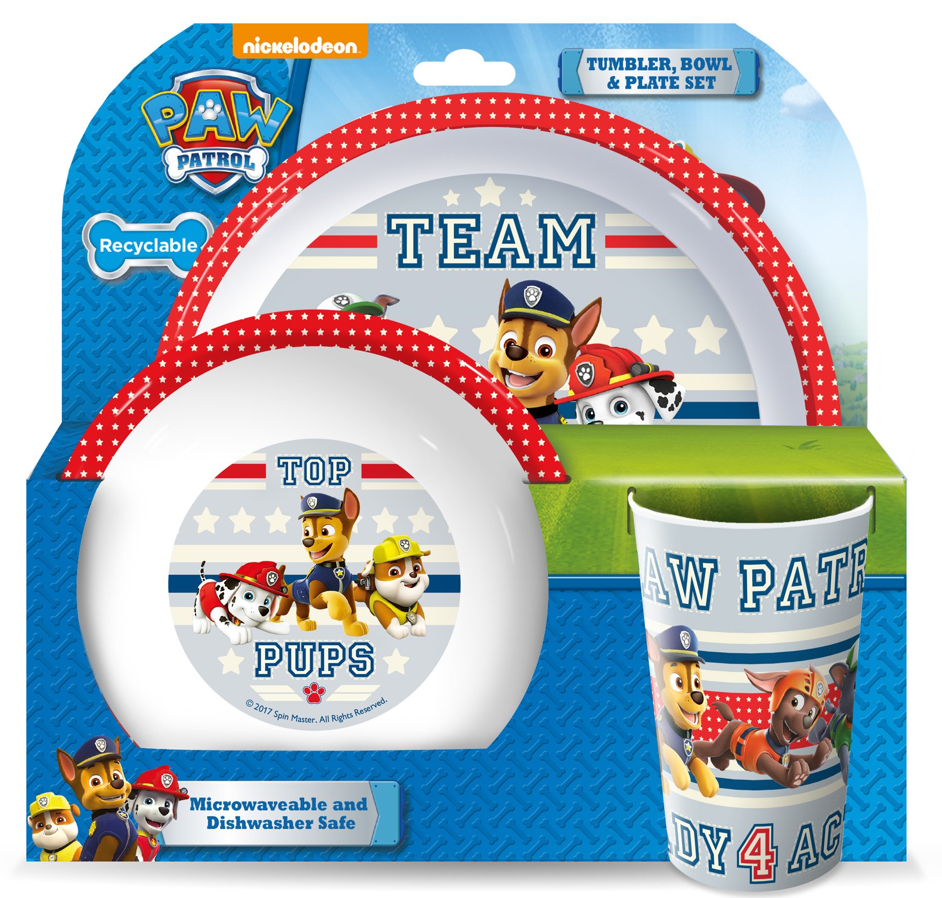 Paw Patrol BPA Free 3pcs Dinner Breakfast Set Plate, Bowl & Tumbler Cup