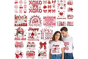 EoBeCy 22 Sheets Valentine's Day Iron on Transfers for T-Shirts, Pink Love Heart DTF Transfers Ready to Press, HTV Heat Transfer Vinyl Decals Iron on Patches for Clothing Pillow Bag Hat DIY Crafts