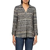 Multiples Womens Double Bungee Three Quarters Sleeves Johnny Collar Pull Over Top