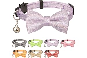Gyapet Cat Collar with Bow Tie Sparkly Cats Kitten Bell Party Christmas Bling Wedding Festive 7-11in Girl Boy Taro Purple
