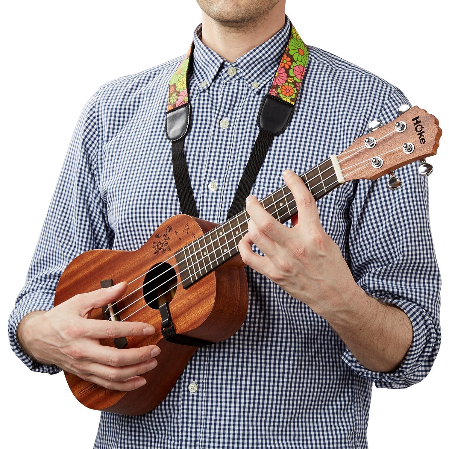 Mugig Ukulelegurt gedruckende Blumen Jeansmaterial Gurt für Ukulele oder mini Gitarre(gedruckende Blumen)