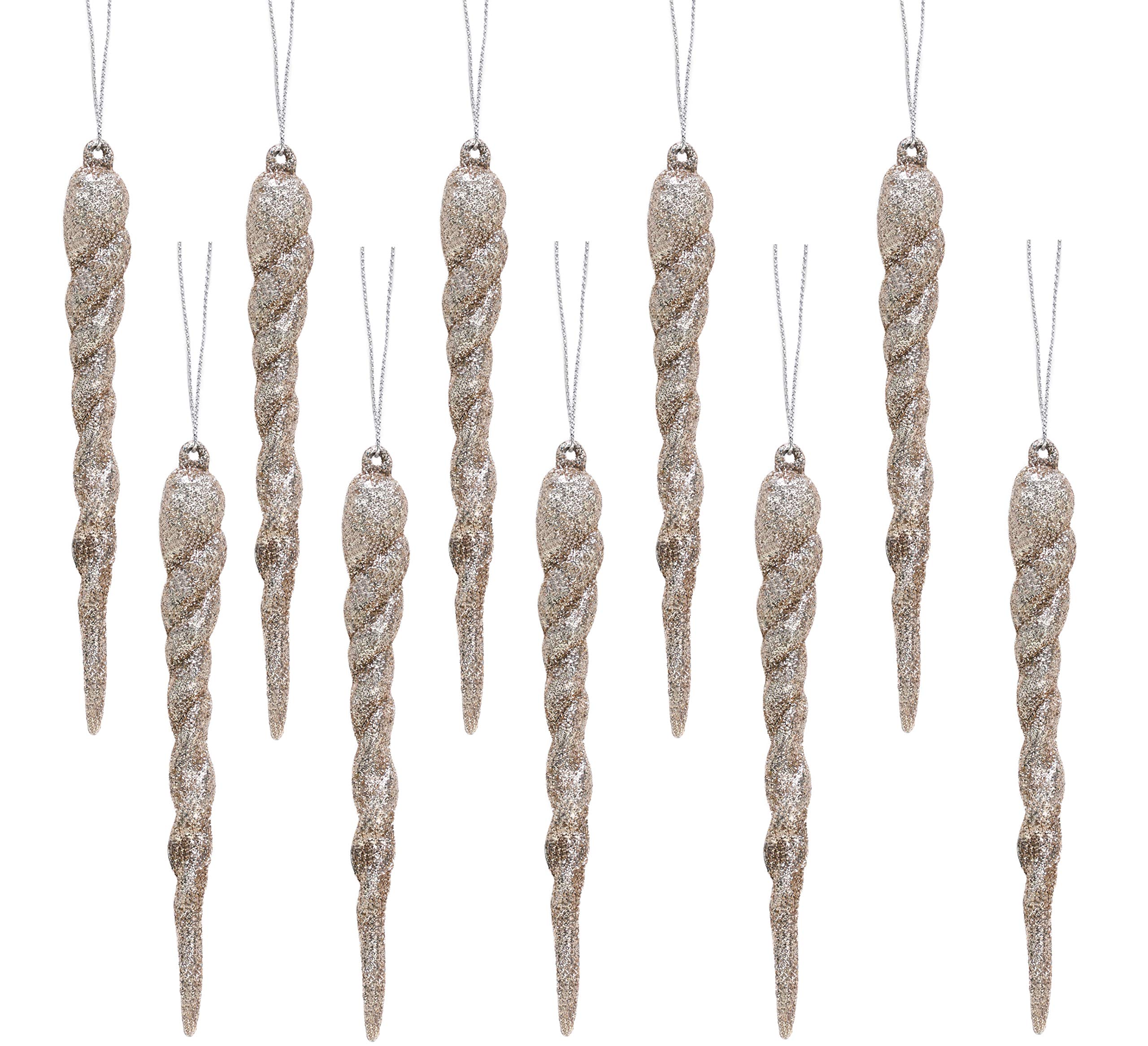 Christmas Concepts® 12cm Glitter Icicle Decorations Christmas Tree Trims (CHAMPAGNE, 10)