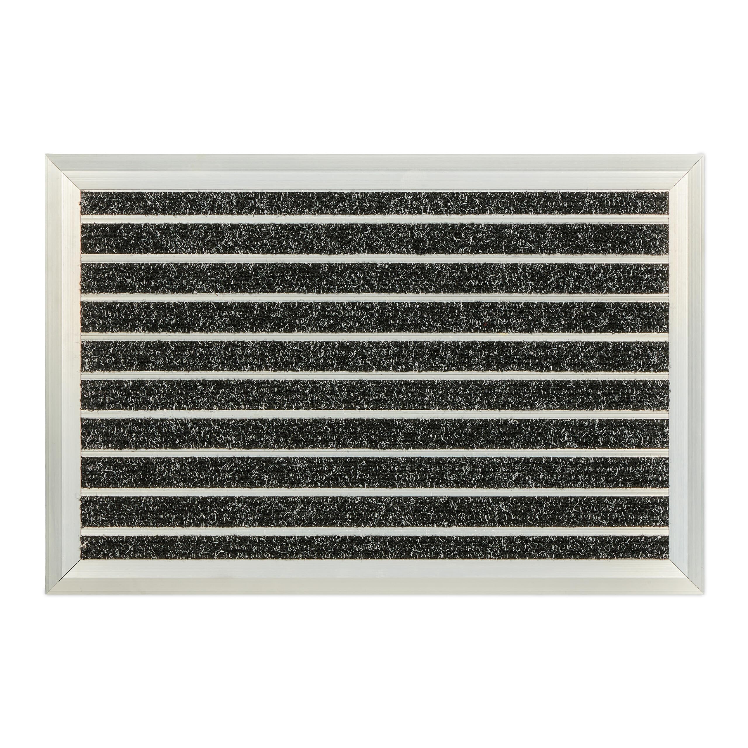 Relaxdays Doormat, Aluminium, 60 x 40 cm, Non-Slip, Indoor & Outdoor Use, Weatherproof Door Mat, Silver/Black, 1 x 60 x 40 cm