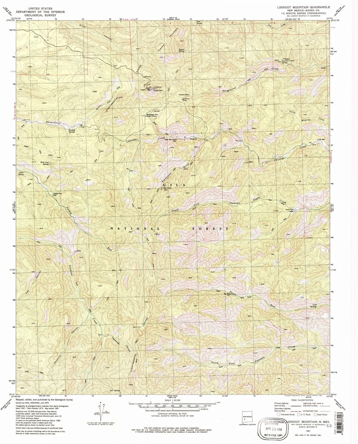 1981 Lookout Mountain, NM - New Mexico - USGS Historical Topographic Map : 18in x 24in