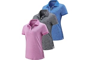 LIBERTY PRO 3 Pack Women's Athletic Dry Fit Polo Shirts, Wicking Short Sleeve Collared Golf T Shirt Tennis Tops