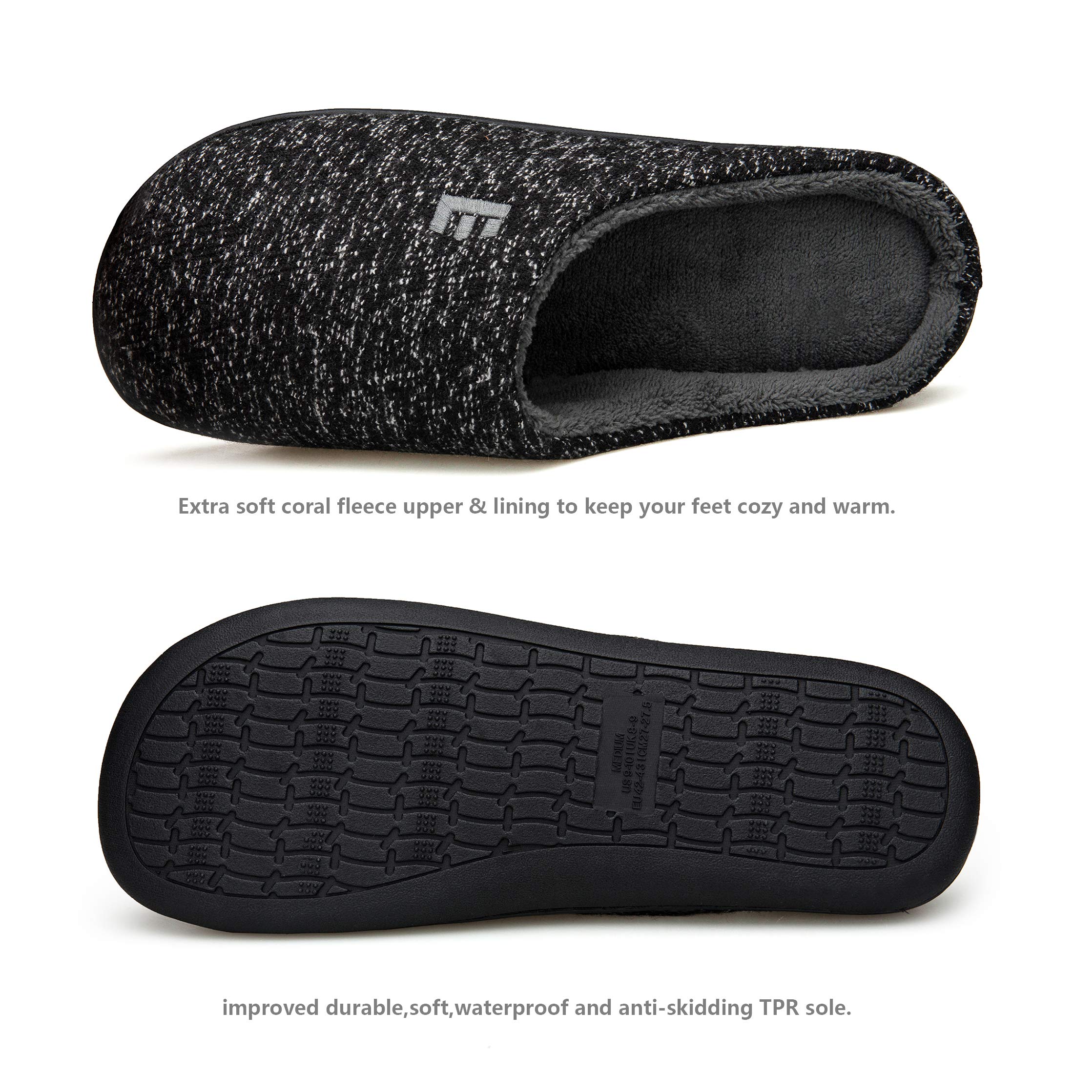 EAST LANDER Men’s Memory Foam House Slippers Soft Sole Anti-Slip Slippers Indoor Shoes ELMT003-M1-L