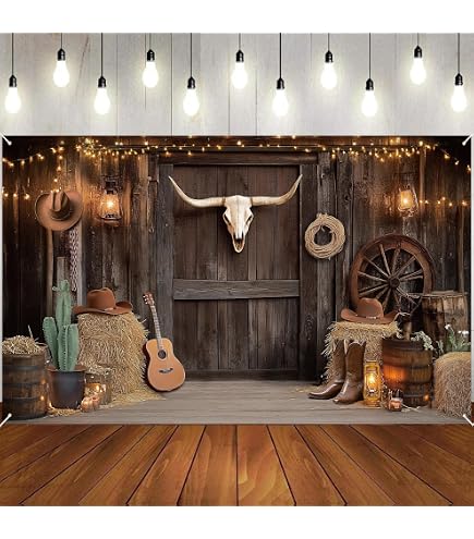 Fotohintergrund Western-Cowboy Motiv – 1,8 X 1,2 M, Mit Pferd & Holzscheune, Für Kindergeburtstag & Partys