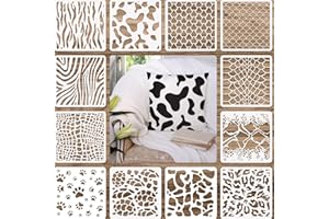 OUTUS 12 Pieces Animal Print Stencils Painting Templates Stencils DIY Stencils for Scrapbooking Drawing Tracing DIY Design Furniture Wall Floor Decor (7.87 x 7.87 Inch)