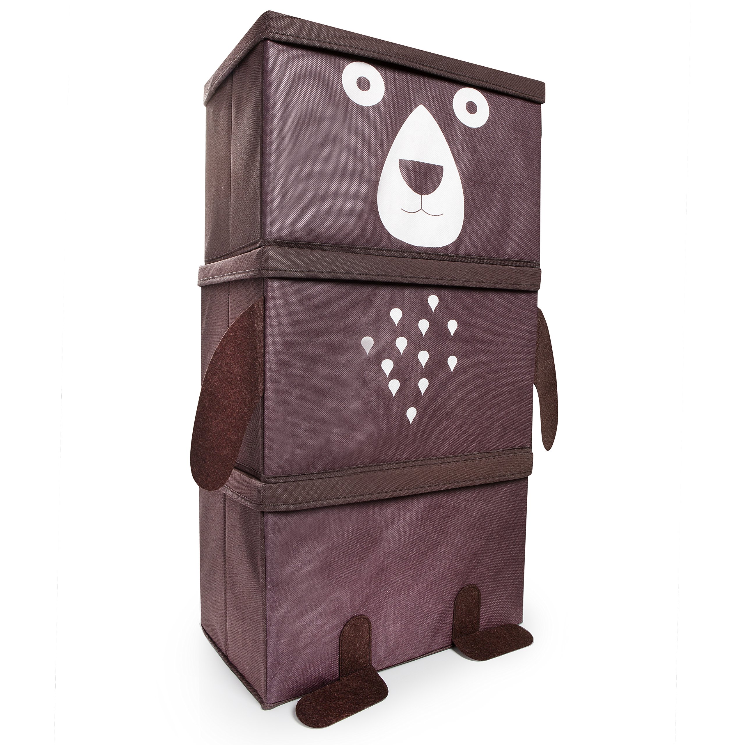 Kids Toy Storage Box Childrens Large 3 Stacking Bear Design Boxes, Great for Books, Reducing Clutter Perfect for Toys, Games, Books Clothes Unique, Decorative Toy Box Chest Brown Size 45x25x75cm