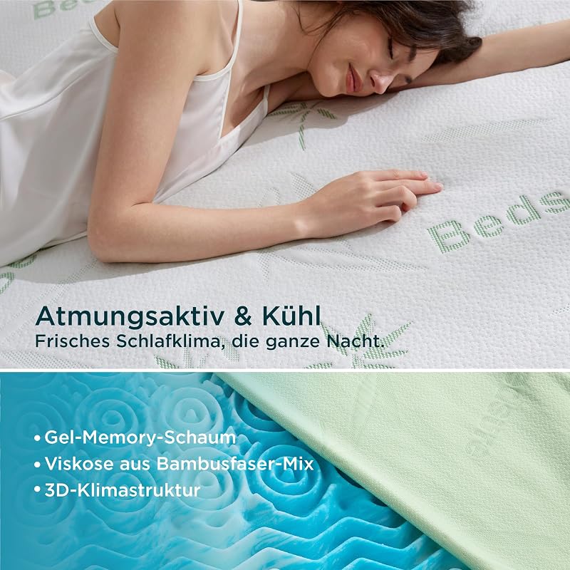 Matratzen Topper 90x200cm H2/H3 - Atmungsaktiver Bambusbezug 7 cm