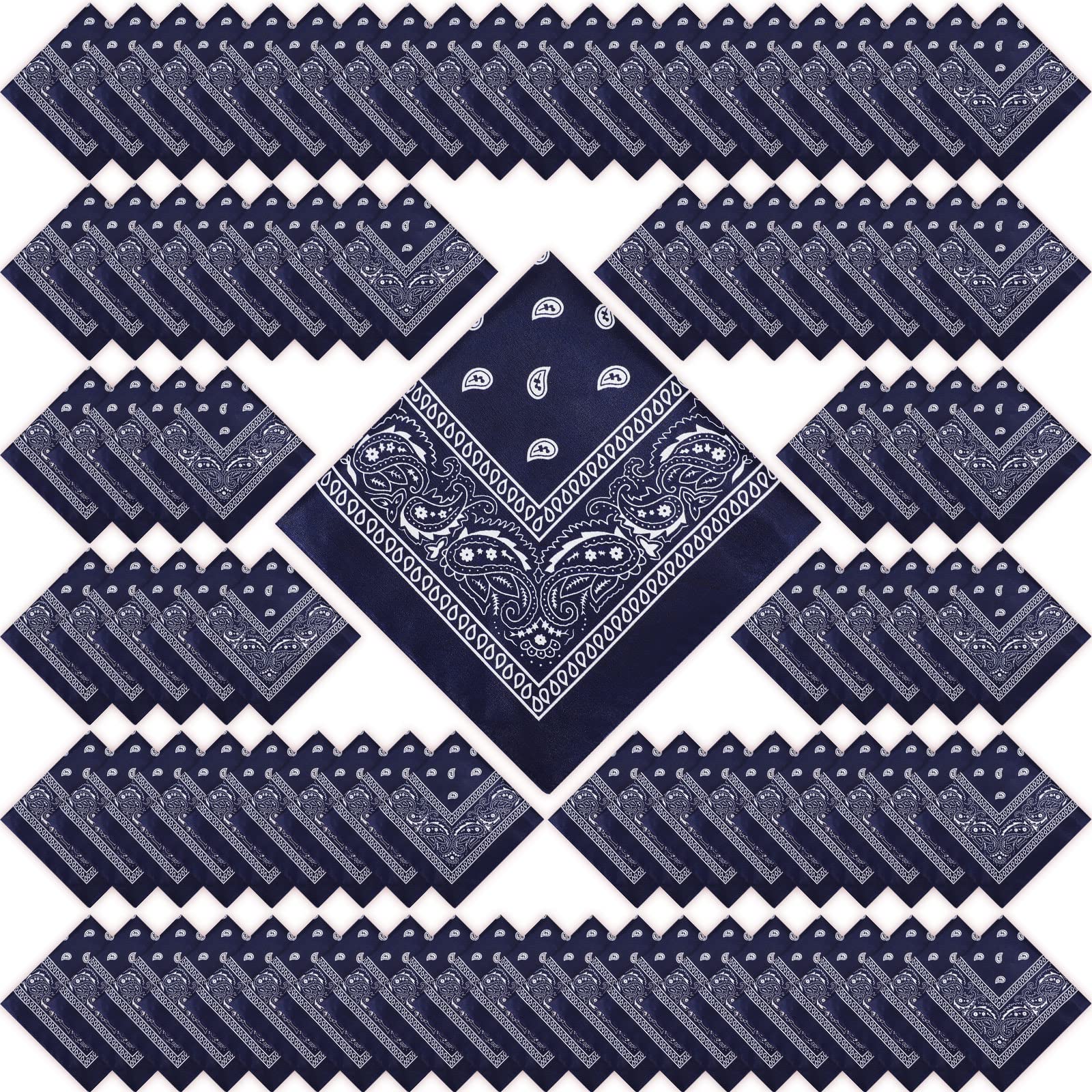 Photo 1 of 100 Pack Bandanas Unisex Paisley Bandanas Bulk Multi Purpose Cowboy Head Wrap Necktie Face Cover Party Supplies, 21.26 inches (Stylish, Navy Blue)