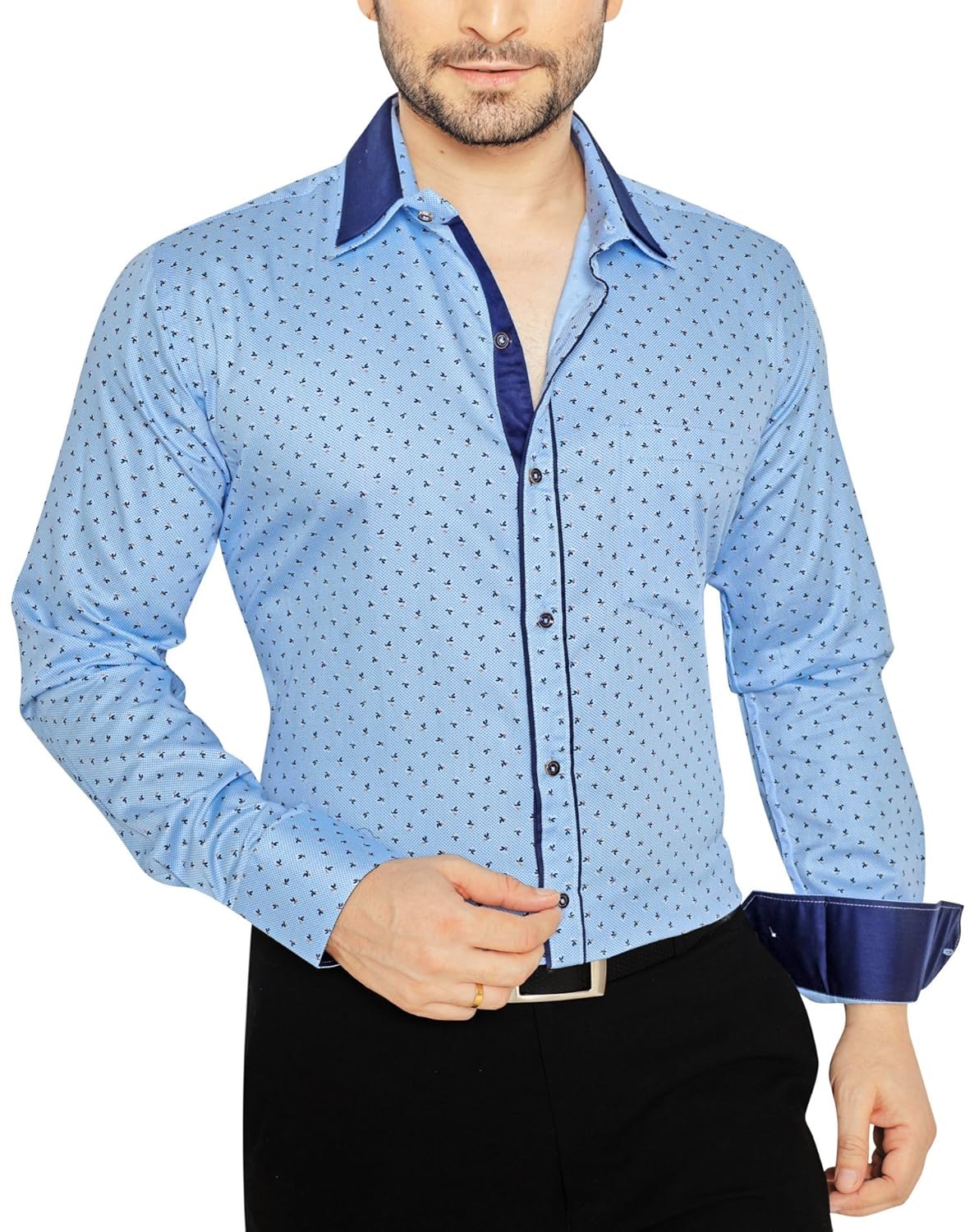 global rang men's cotton casual shirt blue_free size