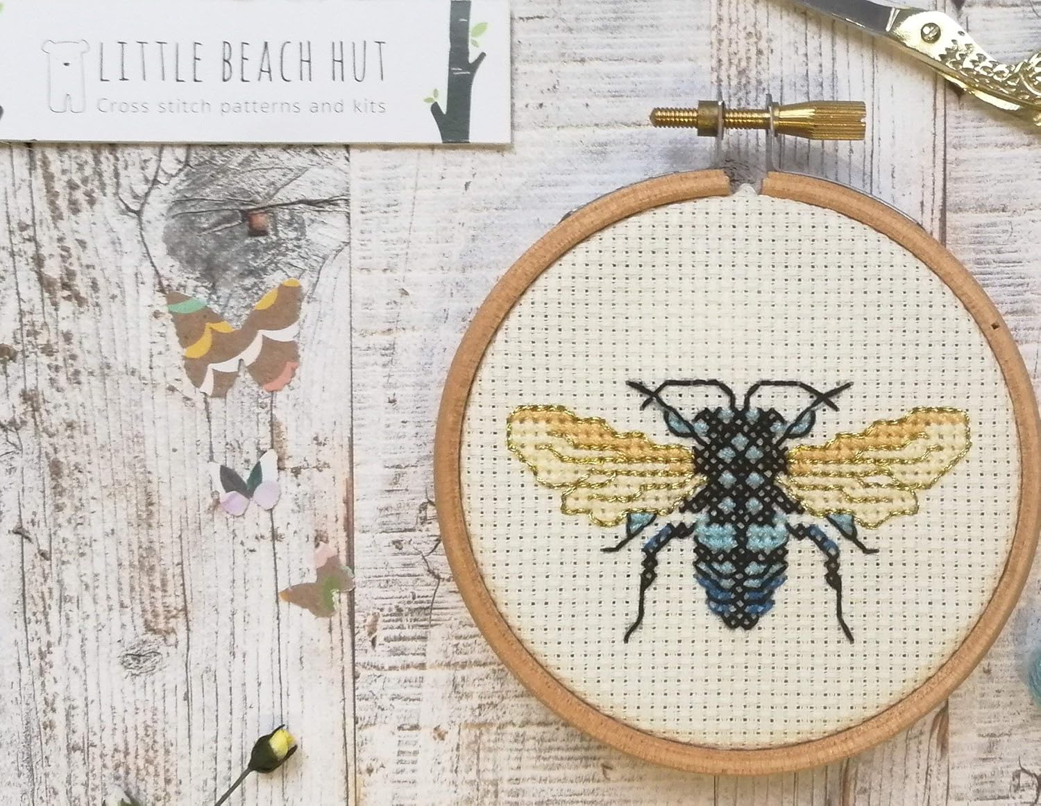 Fly cross stitch kit, insect gift, easy embroidery pattern, card size
