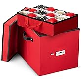 ZOBER Christmas Ornament Storage Box - Stores 36 4" Large Ornaments with Individual Trays - Tear Proof 600D Oxford Fabric - Ornament Organizer Storage Box, Durable Christmas Containers Holder - Red