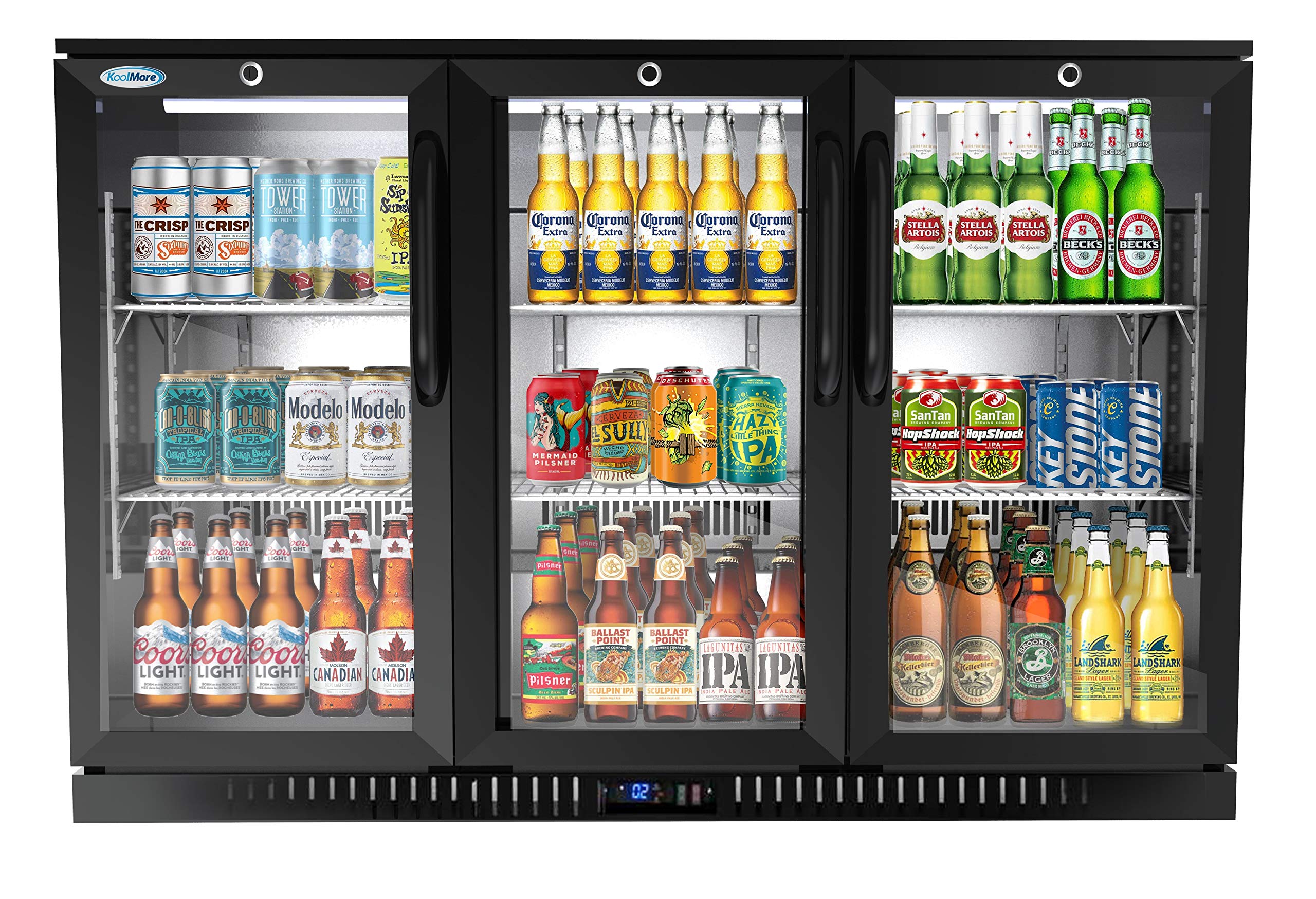 Photo 1 of KoolMore - BC-3DSW-BK 3 Door Back Bar Cooler Counter Height Glass Door Refrigerator with LED Lighting - 11 cu.ft, Black