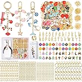 656Pcs Keychain Making Kit: Gold Jewelry Making Supplies Including 198 Charms 30 Keychain Clips with Organizer Box, Lip Gloss Key Chain Kits, Cute Bag Charm Kit for Backpacks DIY Crafts Accessories